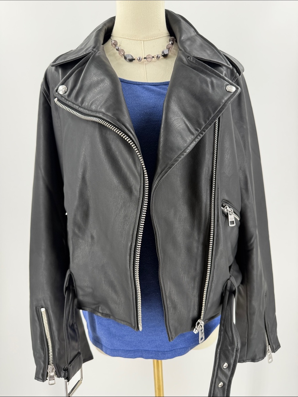 Classic Calvin Klein Black Leather Asymmetrical Moto Jacket